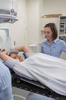 Radiation therapists will position the patient, then coach them throughout the DIBH treatment via a two-way intercom.