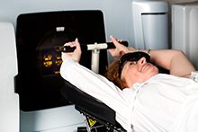 Goggles and a small box containing specialised camera equipment to monitor breathing enables the patient and the radiation therapist to achieve the correct breath hold for treatment.